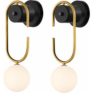 Modern Wall Sconce Milky Glass Shade Wall Light Home Decor, Mid Century Gold C-Shape Wall Light Fixture for Bedroom,Kitchen, Living Room, Restaurant, Exhibition, Stairway (2 Pack), 4.7'' L x 16.5'' H