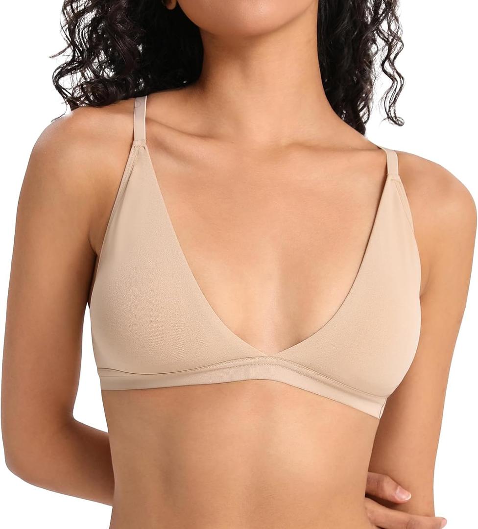 INIBUD Bralettes for Women Triangle Padded Bralette Deep V Seamless Bras No Underwire Comfortable Wireless Everyday (Large)
