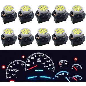 T10 194 168 LED Dash Instrument Light Bulbs White with Twist Lock Socket, Extremely Bright T10 Instrument Panel Gauge Cluster Dashboard Lights Bulbs 12V 8-SMD LED Chipset, 10Pcs/Set