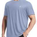 Roadbox Men's UPF 50+ Rash Guard Short Sleeve, Quick Dry UV Sun Protection SPF Swim Shirts, Moisture Wicking Athletic Workout Running T-Shirt for Water Sports Gym Blue Gray (Blue, M)
