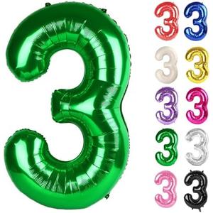 Green Number 3 Balloon 40 Inch, 3 Balloon Number, 3rd Birthday Decorations, Green Party Supplies for Boys Girls
