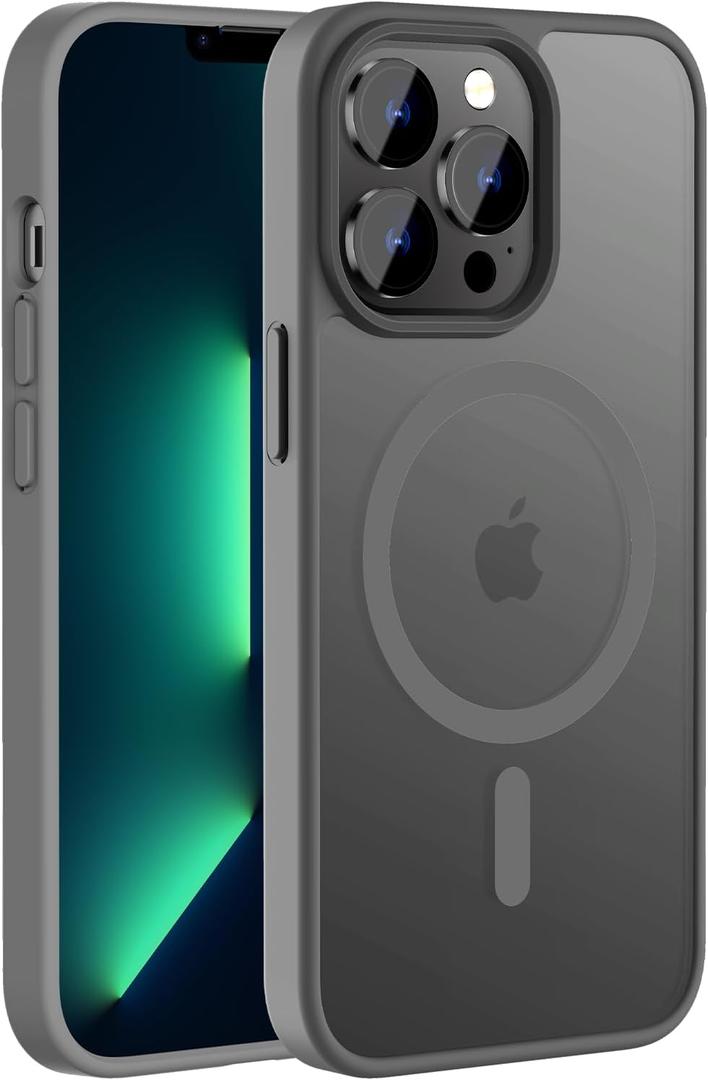 Hualele Magnetic for iPhone 13 Pro Case,Compatible with MagSafe, Military Grade Dropproof Translucent Matte Hard Back Soft Edge Slim Phone Case iPhone 13 Pro Grey