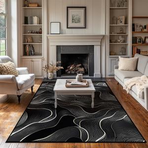 5x7 Area Rug Black White Modern Rug for Living Room Indoor Machine Washable Abstract Rugs for Bedroom Ultra Soft Dining Room Large Carpet Non-Slip Non-Shedding Throw Rug for Home Office Kids Playroom