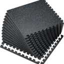 SUPERJARE 0.56'' Thick 12 Pcs 48 Sq Ft Rubber Top Exercise Equipment Mats, High Density EVA Foam Mats with Rubber Top, Interlocking Gym Flooring for Home Gym, Protective Workout Mat, Black/Blue