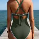B2prity Women's One Piece Swimsuits Tummy Control Ruched Bathing Suit V Neck Tie Back Swimwear Wrap Swim Suit (M)