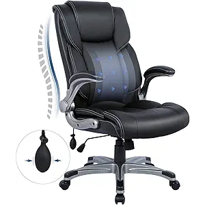 COLAMY High Back Executive Office Chair- Ergonomic Home Computer Desk Leather Chair with Padded Flip-up Arms, Adjustable Tilt Lock, Swivel Rolling Chair for Adult Working Study-Black COLAMY High Back Executive Office Chair- Ergonomic Home Computer Desk Leather Chair with Padded Flip-up Arms, Adjustable Tilt Lock, Swivel Rolling Chair for Adult Working Study-Black