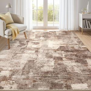Abstract Living Room Rug 6x9 - Modern Washable Soft Thin Area Rug for Living Room Bedroom Under Dining Table - Neutral Indoor Floor Rug Carpets for Home Office Playroom Nursery - Brown