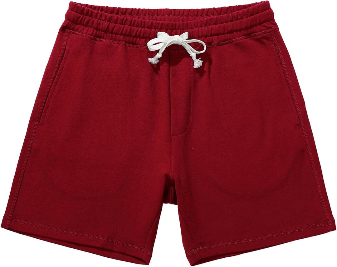 AMY COULEE Mens Athletic Workout Shorts 5.5" Cotton Casual Shorts Elastic Waist Joggers Sports SweatShorts (Large, Burgundy)