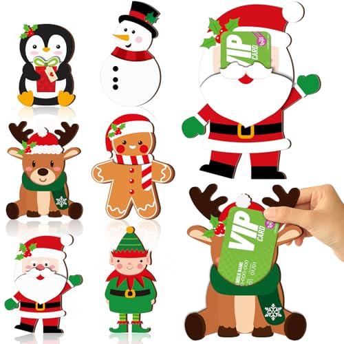Motiskyy 6 Pcs Christmas Gift Card Holders Funny Christmas Wooden Money Holders for Cash Checks Xmas Money and Gift Card Sleeves Thank You Presents for Winter Holiday Merry Xmas Party Supplies