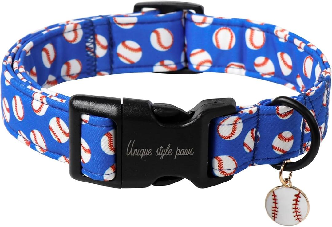 Summer Dog Collar,Unique Style Paws Blue Ball Collars for Dog Cotton Puppy Collar with Lightweight Plastic Buckle for Medium Boy Girl Dogs M