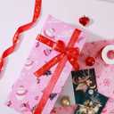 Tlenpo Christmas Wrapping Paper, with 16.4 Yd of Ribbon, Greeting Cards, Gift Tags & Stickers, 8 Sheets Xmas Gift Wrap Paper Suitable for Christmas Winter Holiday New Year Party Decoration, 19.6"  28.3" (Pink)