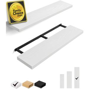 BAYKA Floating Shelves for Wall, 36 inches Long Wall Mounted Rustic Wood Shelves for Bathroom, Bedroom, Living Room, Kitchen, Office, Hanging Shelf for Books/Storage/Decor(White,Set of 2)
