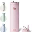 BOTTLE BOTTLE Insulated Water Bottle 24oz with Straw Lid and Handle for Sports Travel Gym Stainless Steel Water Bottles Double-Wall Vacuum Metal Leak Proof BPA-Free (Light Pink)