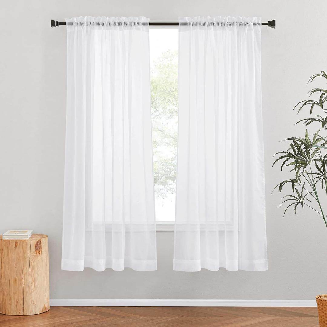 NICETOWN Sheer White Curtains 68 inch Length 2 Panels Set, Rod Pocket Translucent Modern Voile Sheer Airy & Breathable Curtains & Drapes for Bedroom/Living Room, W54 x L68