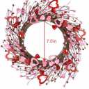 12 Inch Valentines Day Wreath, Pink Red White Farmhouse Style | Artificial Front Door Decor with Wooden Hearts & Berries, for Indoor/Outdoor Anniversary, Wedding & Seasonal Decorations