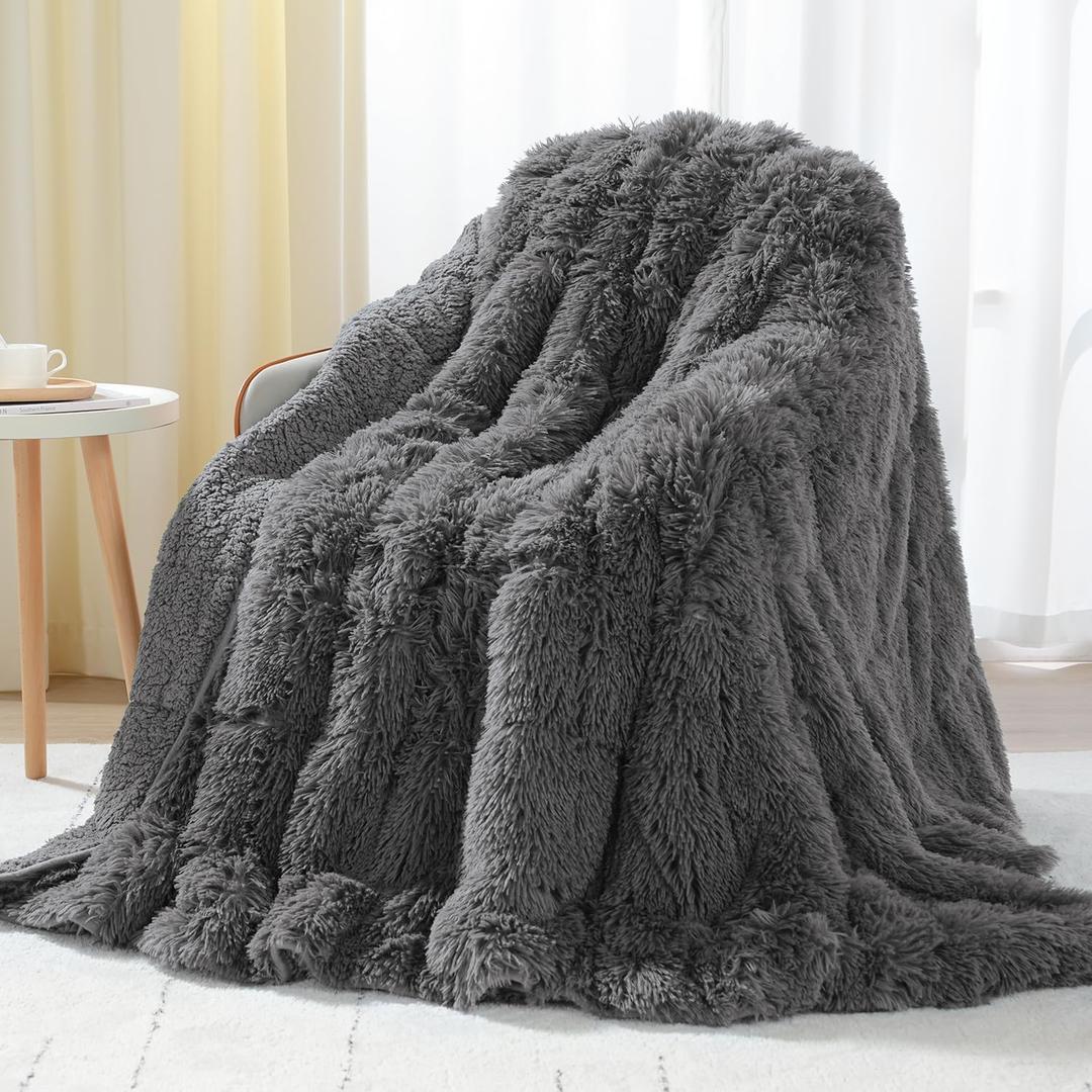 Uttermara Faux Fur Weighted Blanket Twin Size 15 Pounds, 48" x 72" Sherpa Heavy Blanket Throw for Couch Sofa Bed, Super Soft Plush Fleece & Warm Cozy Sherpa Reverse, Great for Calming and Relax, Gray (Grey)
