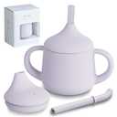 Moonkie Silicone Baby Sippy Cups | 3 Stages Training Cup Straw Cup for Infants Toddlers and Kid | 4 oz 1Pack (Mauve)