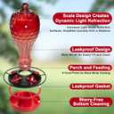 Hummingbird Feeder, Hand Blown Glass Hummingbird Feeders for Outdoors Hanging with Ant Moat, 5 Feeding Ports, Leak-Proof, 20 Ounces, Never Fade Garden Backyard Decoration, Gift for Mom Dad