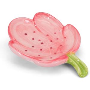 Ceramic Soap Dish Holder for Bathroom, Flower Bar Holder for Shower, Easy Cleaning Saver Tray Decoration for Bathroom, Sinks, Kitchen (Pink)