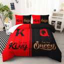 Queen and King Comforter Set for Adults Couple Men Women, Black and Red Comforter Set King Size, All Reason Bedroom Decor with 2 Pillowcases