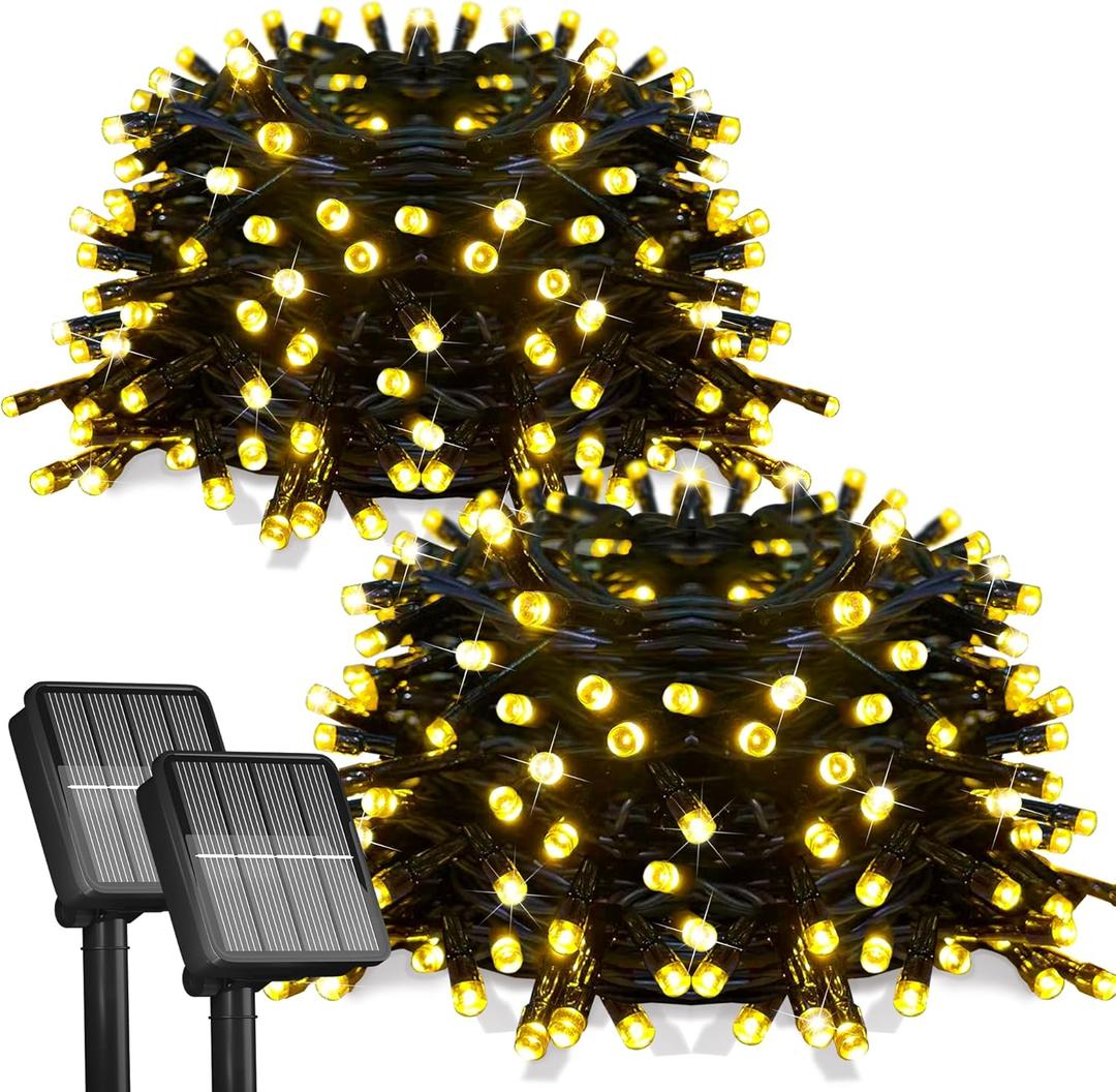 Flechllary 2 Pack-Solar String Lights, 78Ft 200 LED Solar Lights Outdoor with 8 Modes Solar String Lights Outdoor Waterproof for Yard, Fence,Balcony, Party,Christmas Tree Decorations (Warm White)
