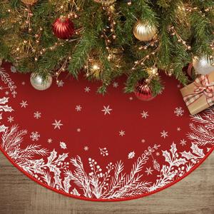 AVOIN colorlife Christmas Tree Skirt 36 Inch, Christmas Plants Snowflake Winter Holiday Tree Mat Decoration