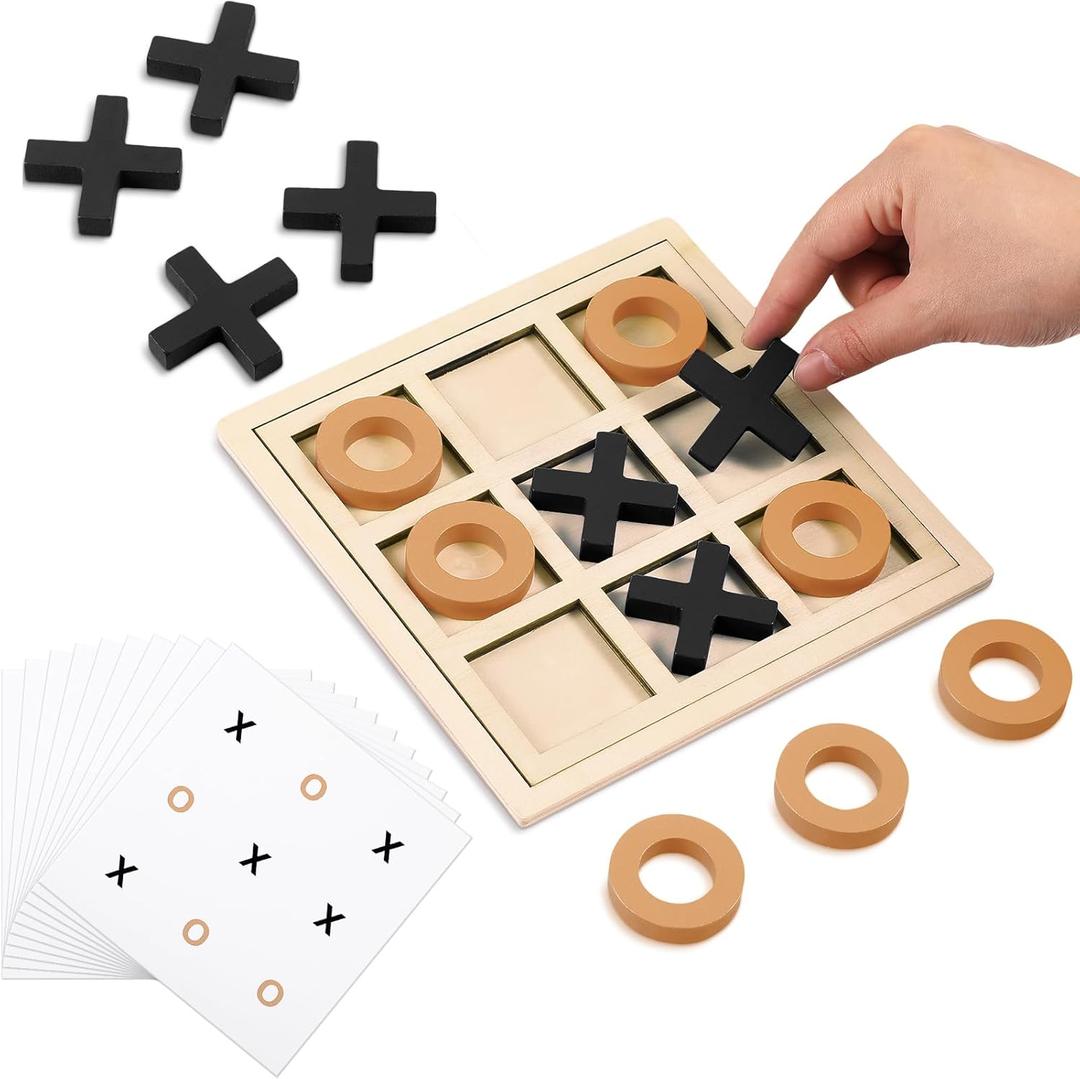 Jumbo Wooden Tic Tac Toe Game Dementia Activities for Alzheimers Seniors with Matching and Puzzle Templates XO Chess Board Game for Elderly Engaging Table Decor (Black, Orange)
