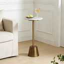 Aoligrace White Marble Pedestal Side Table, Round End Table with Antique Base for Couch, Small Drink Tables for Small Spaces, Vintage Cocktail Martini Table for Living Room