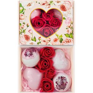 Valentines Bath Bombs Shower Steamers: Handmade Natural Bath Balls with Surprise for Women Gift Set - Relaxing Bubble Bathbombs Scented Rose Hearts Flower Romantic Birthday for Girls Kids Mom