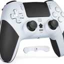 CHEREEKI Wireless Controller for PS4 with 2 Macro Buttons, 3.5mm Audio and Turbo Function, 6-Axis Motion Control, Dual Vibration, Gamepad Joystick for PS-4, Compatible with PS-4, Slim, Pro (White)