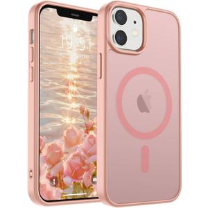 SUPFINE Magnetic for iPhone 12 Case/ iPhone 12 Pro Case (Compatible with MagSafe) (Military Grade Drop Protection) Slim Translucent Matte Shockproof with Anti-Fingerprint Phone Case, Pink