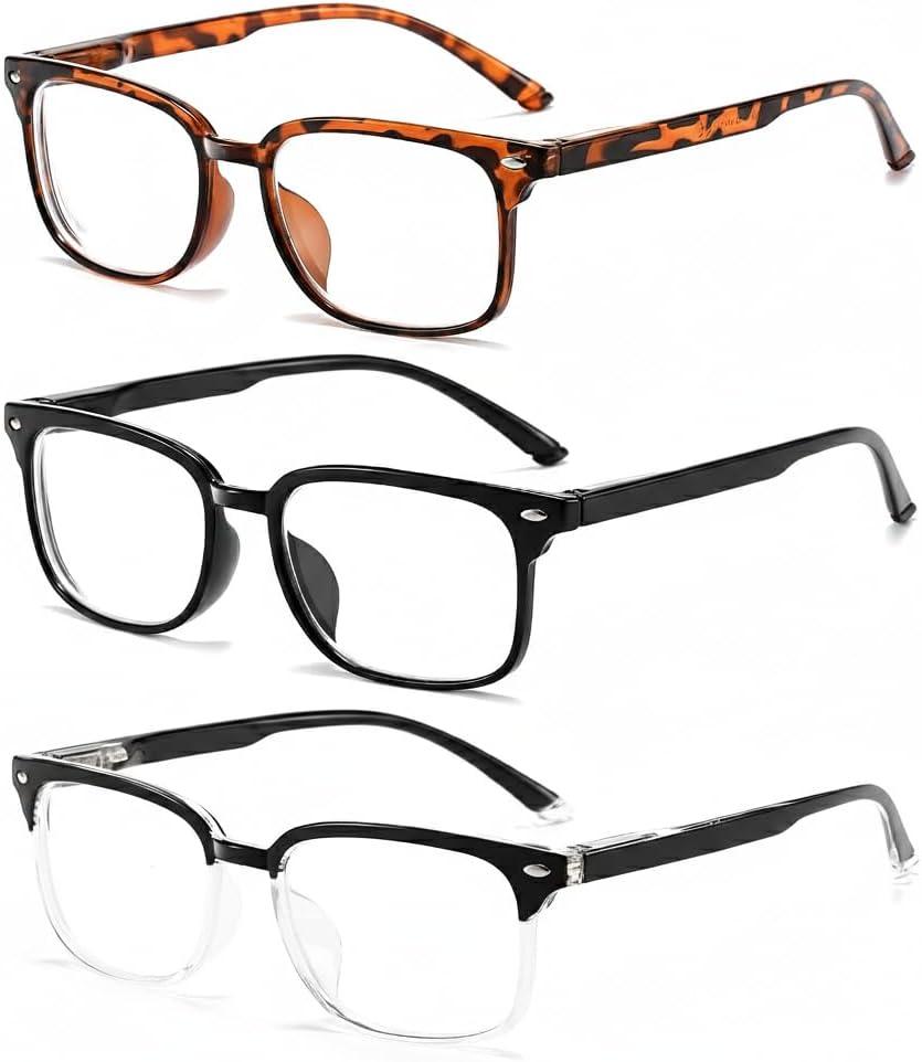 3-Pack Nearsighted Distance Glasses for Men Women, TR90 Lightweight Eyeglasses with Spring Hinges