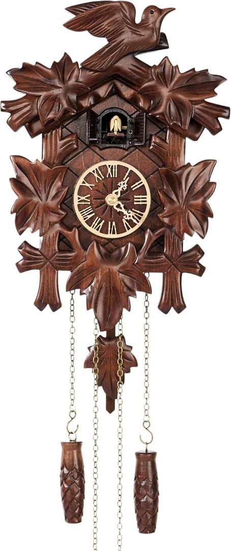 Cuckoo Clock, Black Forest Style Wooden Pendulum Quartz Wall Clock, Volume Control, Night Silent, Gift Package, Professional Service
