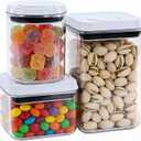 Pop Airtight Food Storage Containers with Lids, Push Button Seal BPA-Free for Kitchen Pantry Organization, 3 Pcs 0.65Qt/0.7Qt/1.8Qt for Cereal, Flour, Sugar, Snacks Dry Food Storage