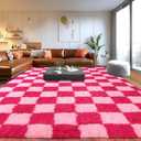 Area Rugs for Living Room, Soft Shaggy Carpets for Living Room, Fuzzy Rugs for Kids' Room, Perfect Decor for Modern Home Hot Pink Grid 8x10 Feet
