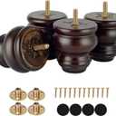 Michanco 3 Inch Wood Furniture Legs Replacement Bun Feet Set of 4 Round Wooden Legs for Sofa Couch Cabinet Ottoman