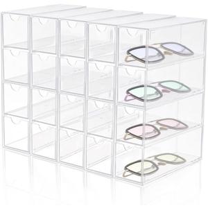 RETON 5 Sets Acrylic Sunglasses Organizers with 20 Drawers, Clear Eyeglass Holder for Glasses Display, Plastic Makeup Storage for Eyewear Watch Art Craft Cosmetic Jewelry Office Desktop