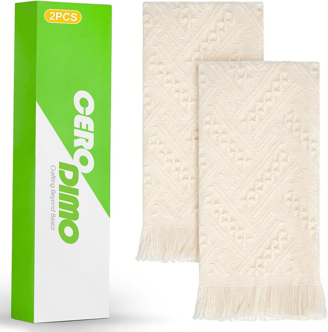 2 Pack Boho Hand Towels for Bathroom Kitchen Spa Guest Soft Absorbent Decorative Cotton Towels Farmhouse Bathroom Linen Set Cream White(14x30 Inch)