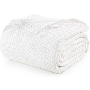 Utopia Bedding White 100% Cotton Waffle Blanket 300 GSM [Queen - 90x90 Inch] Soft Lightweight Breathable Bed Blanket for All Season