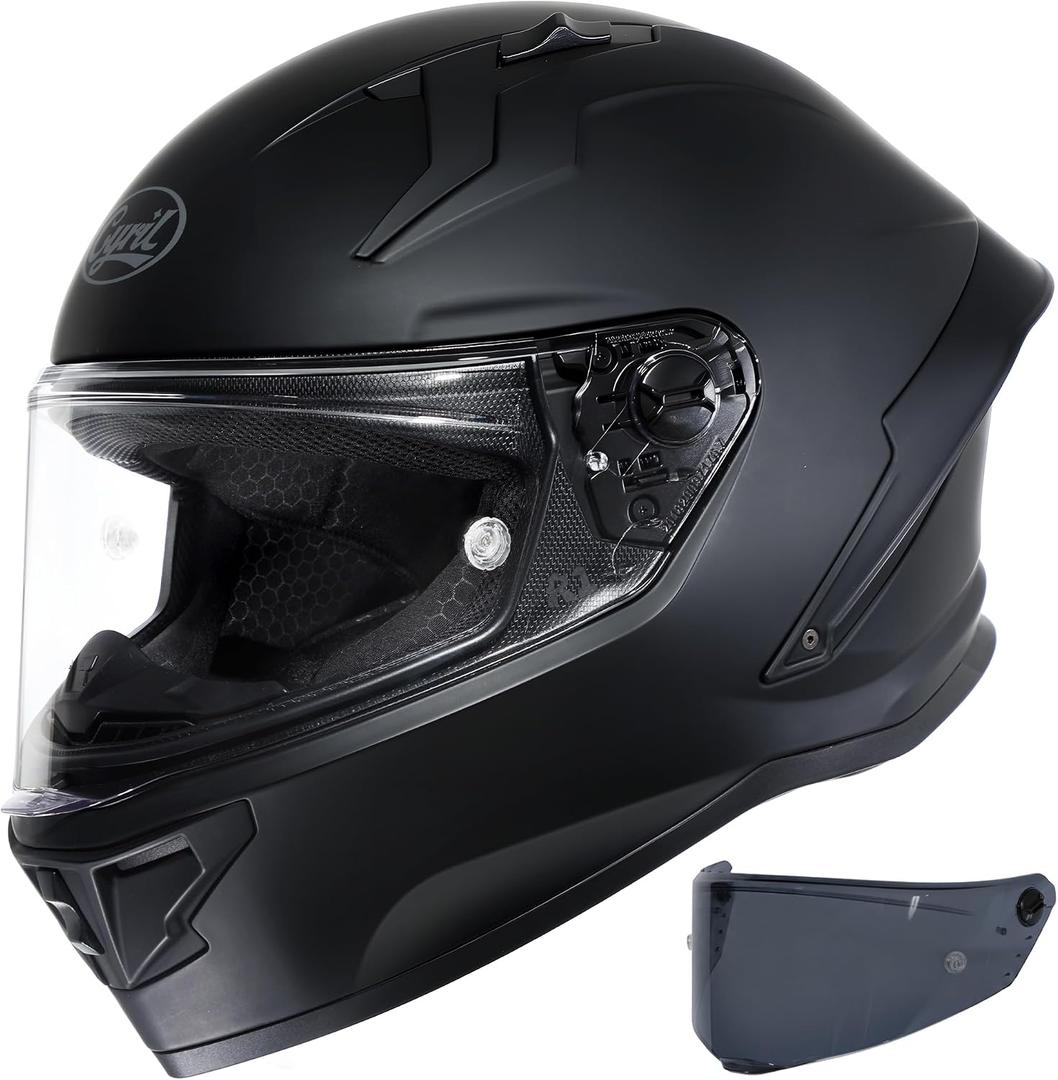 CYRIL Full Face Motorcycle Helmet DOT Approved, Street Bike Racing Helmet | Includes quick release clear and tinted visors, optimized aerodynamic vent system with washable lining for adults