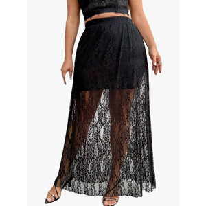 Verdusa Women's Plus Size Floral Lace Sheer Long Skirts High Rise A Line Flowy Skirt, Size 3XL