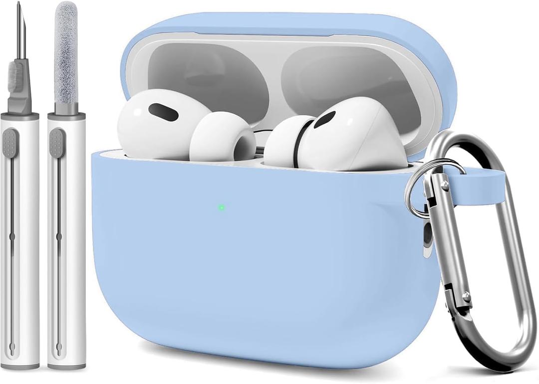For AirPods Pro 3 Case (2025) with Cleaner Kit, Compatible with Airpods Pro 3rd Generation Case (USB-C Cable) with Keychain for Women and Men,Sky Blue