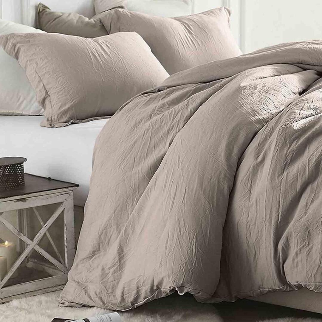 Tan Duvet Cover Queen Size 3 Pieces, Soft & Lightweight Light Taupe Quilt Cover Set - 1 Neutral Duvet Cover with Zipper (90x90) and 2 Pillowcases for Women Men
