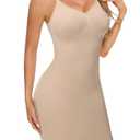 SLIMBELLE Shapewear Dress Slip For Under Dresses Women Tummy Control Adjustable Strap V Neck Full Slip Seamless Body Shaper Nude L