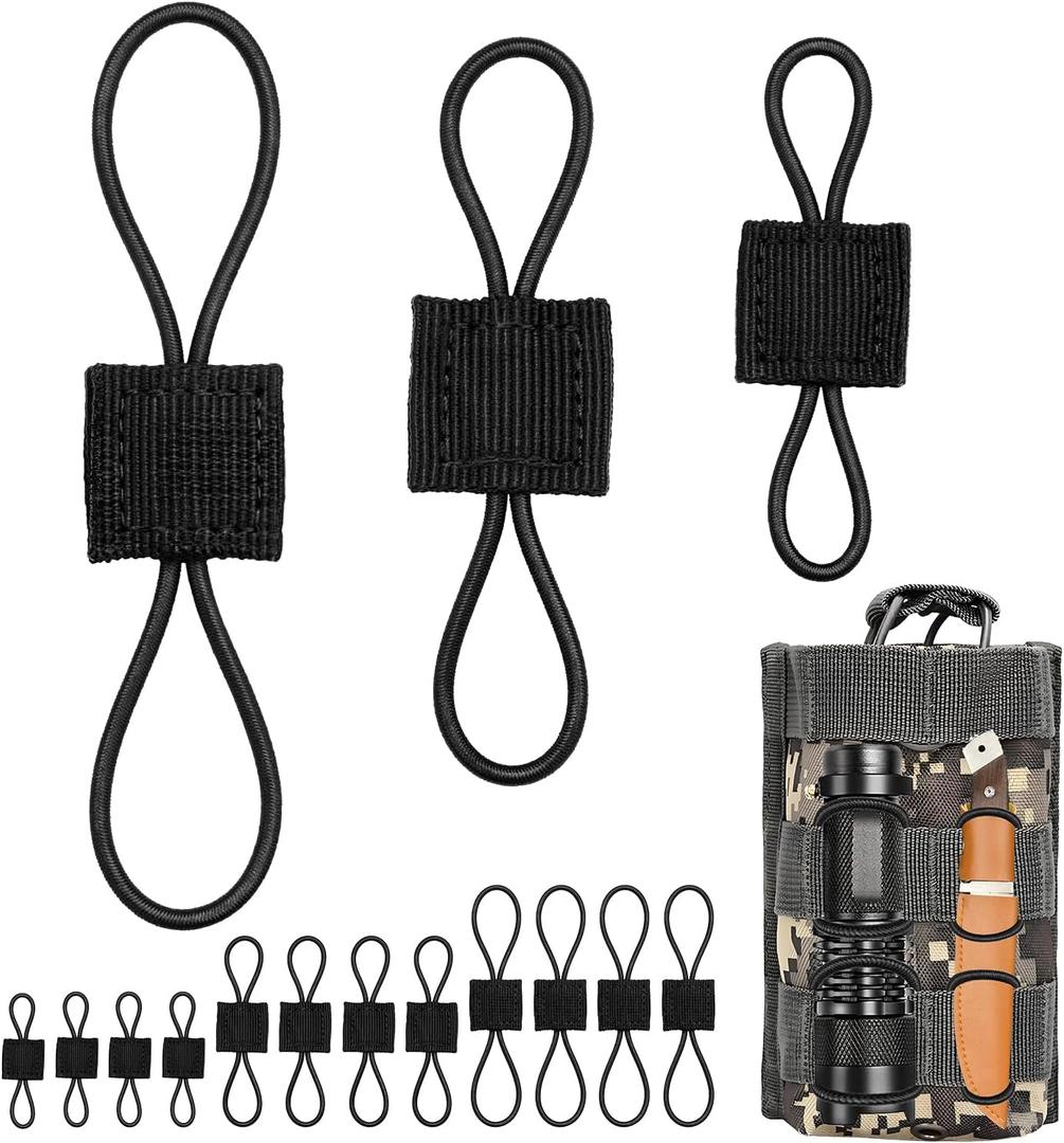 15PCS Tactical Bag Molle Attachment,3 Sizes Elastic Molle Webbing Binding Ribbons, Molle Backpack Attachments for Backpack and Outdoor Bag (Black)