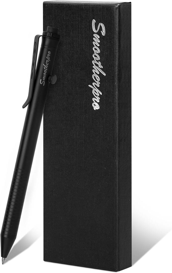 SMOOTHERPRO Bolt Action Pen, Stainless Steel Ballpoint Pen Compatible with Pilot G2 Refill, EDC Pen for Writing, Left-Handed Friendly, Black(TC141BK)