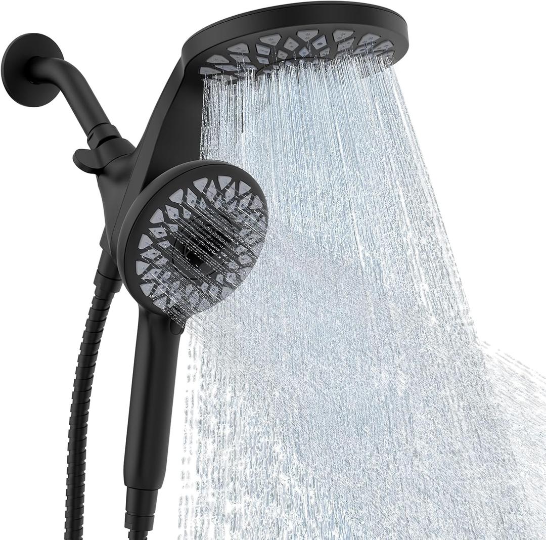 High Pressure Rain Shower Head with Handheld Spray Combo: Detachable Dual Shower Head with 10 Sprays Modes - Upgrade Knob Spray Mode Selector and Magnetic Guidance Docking System (Matte Black)