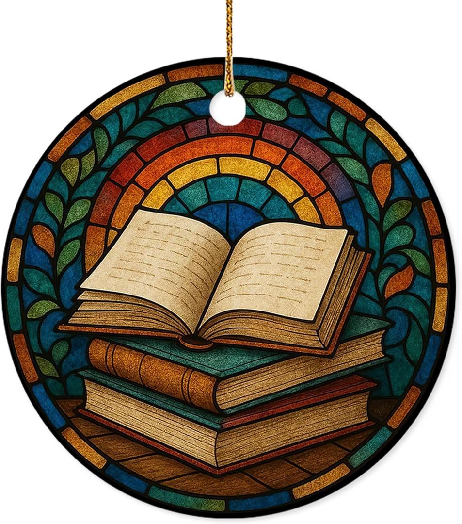 Velyra Christmas Ornament 2025  Vintage Books Ceramic Ornament for Book Lovers, Teachers, Librarians, Writers, Readers  Unique Holiday Tree Decoration & Literary Gift