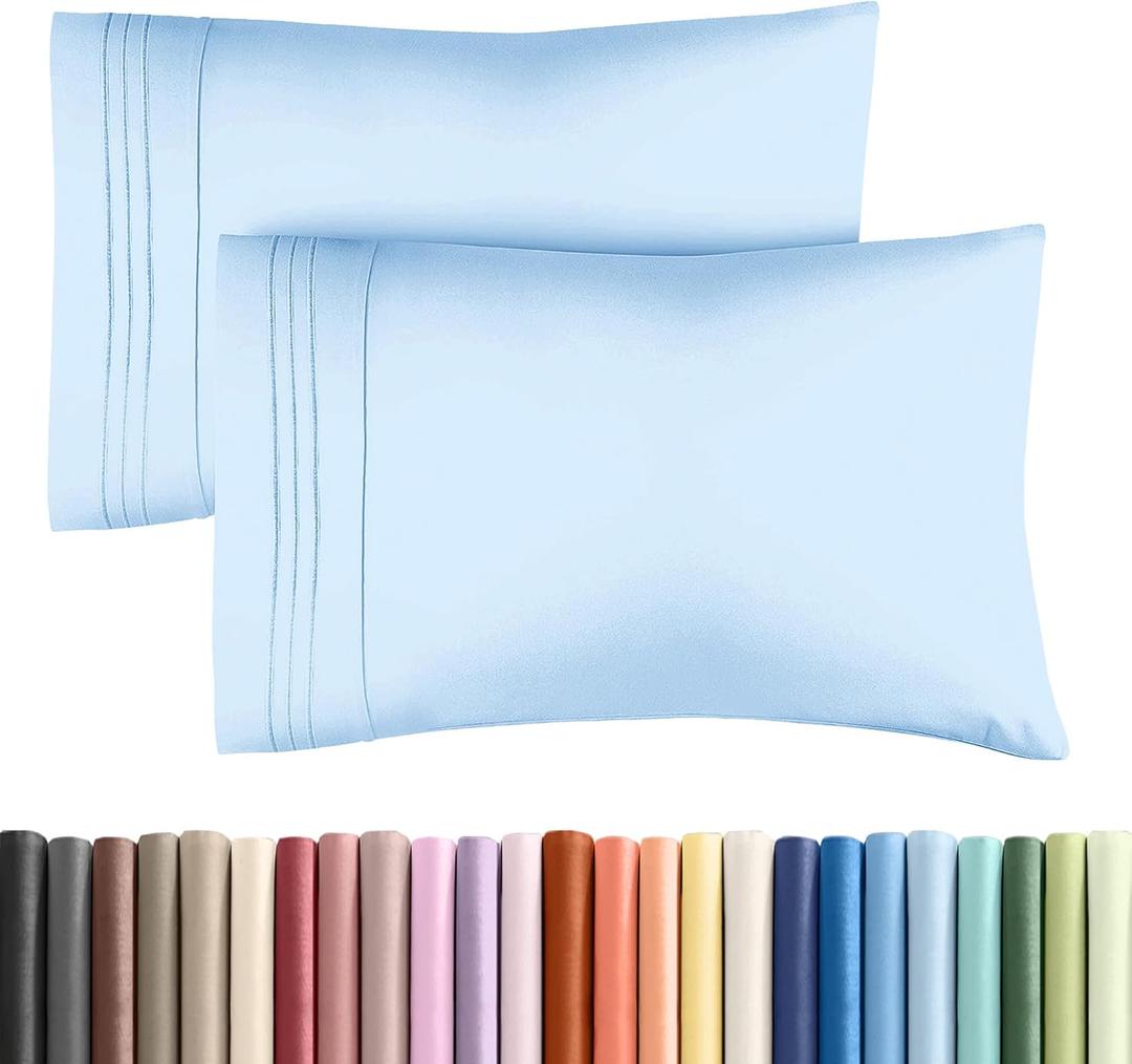 Standard Pillow Cases Set of 2 - Soft Hotel Quality Pillowcase Covers - Comfy & Wrinkle Free - Stain and Fade Resistant - Machine Washable Pillow Protectors - 2 Piece Set - Standard, 21 - Baby Blue, 2