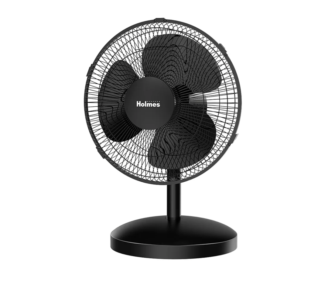 HOLMES 12" Table Fan, 75° Oscillation, 3 Speeds, 15° Adjustable Head Tilt, Ideal for Home, Bedroom or Office, Black